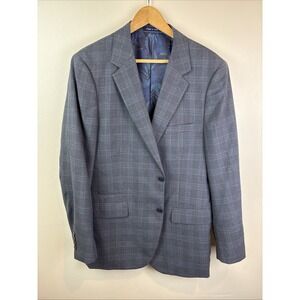 Alan Flusser Gray With Light Blue Plaid 4-Season Rayon-Poly Suit 42R